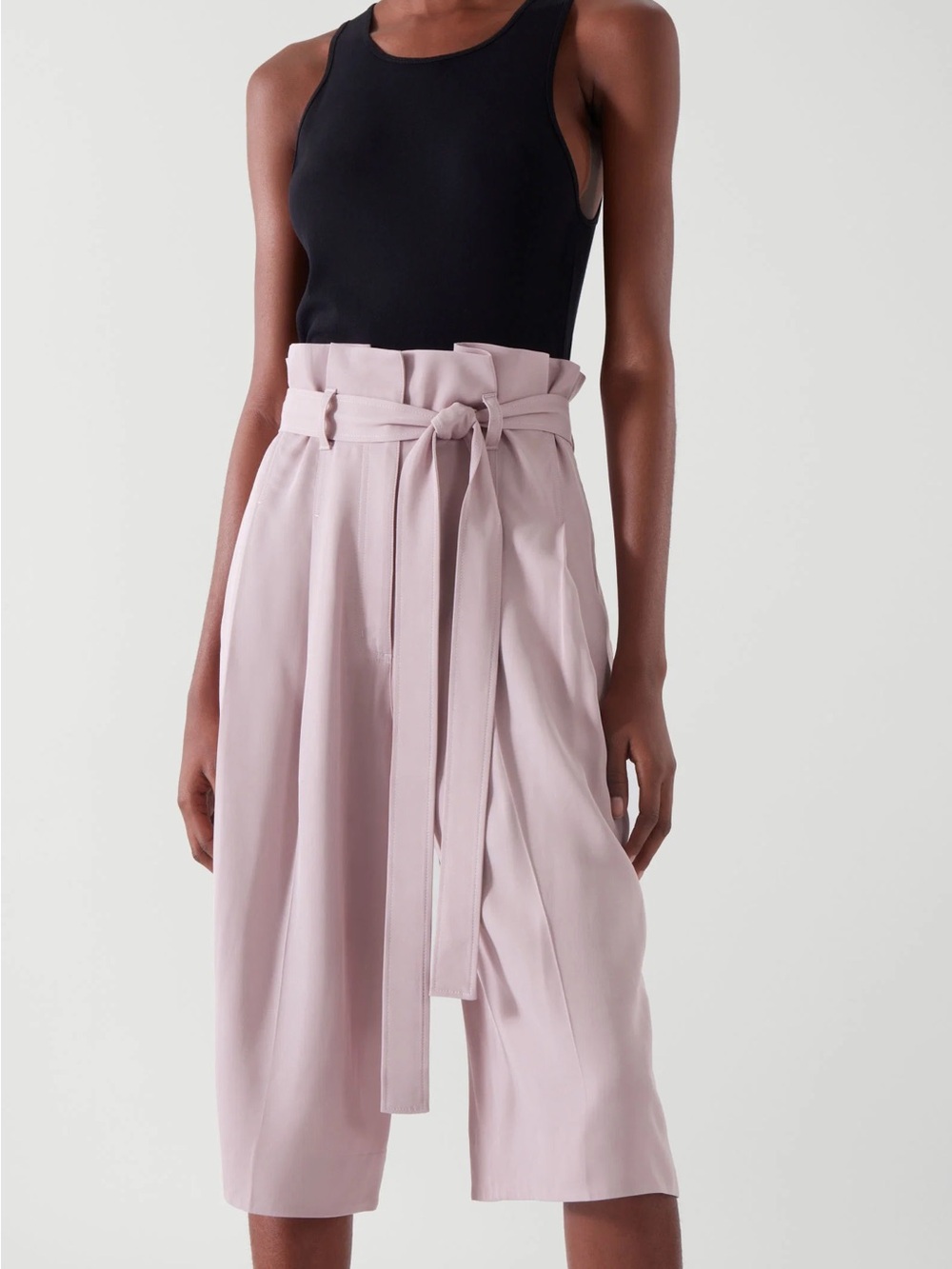 COS Pink Paperbag Wide Leg Cropped Pants Size 6 Belted Minimalist Quiet Luxury